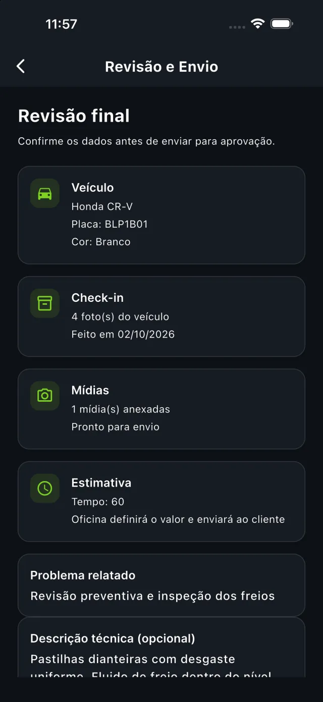 Revisão do diagnóstico antes do envio